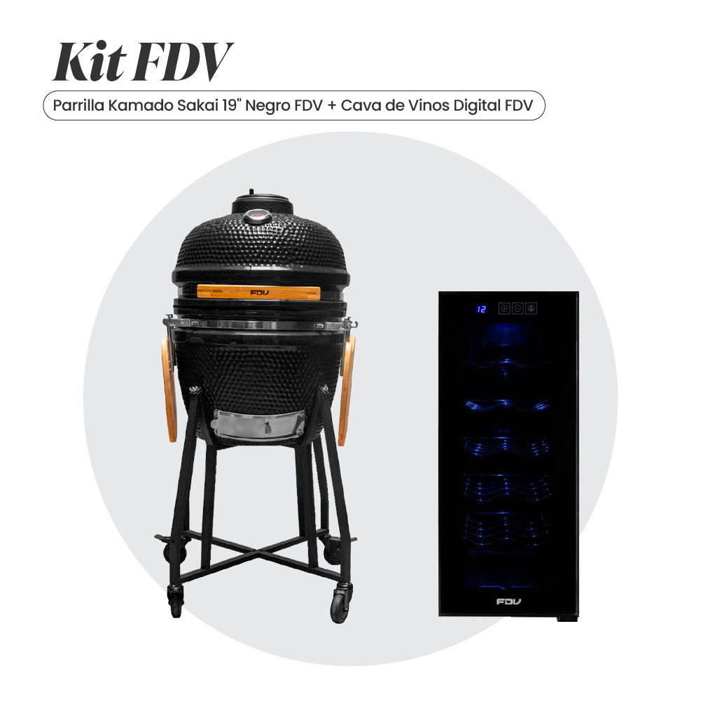 Parrilla Kamado Sakai 19" Negro + Cava de Vinos 12 Botellas Digital FDV