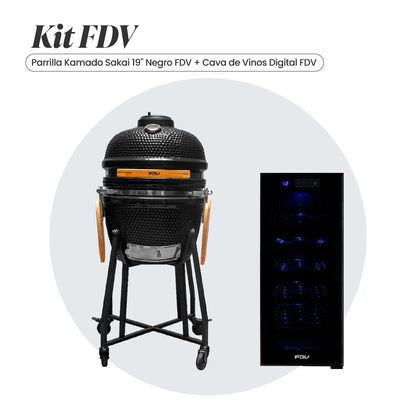 Parrilla Kamado Sakai 19" Negro + Cava de Vinos 12 Botellas Digital FDV