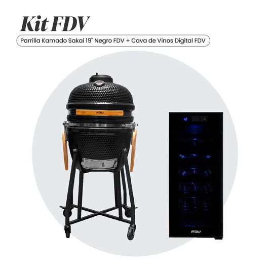 Parrilla Kamado Sakai 19" Negro + Cava de Vinos 12 Botellas Digital FDV
