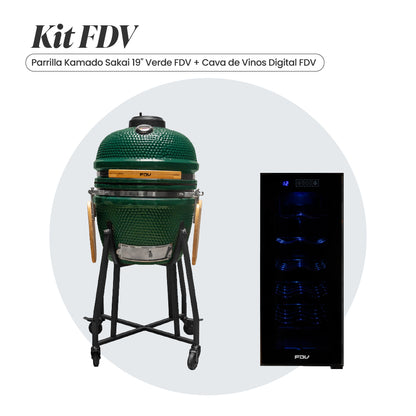 Combo Parrilla Kamado Sakai 19" Verde+ Cava de Vinos 12 Botellas Digital FDV