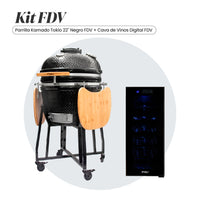 Combo Parrilla Kamado Tokio 22" Negro + Cava de Vinos 12 Botellas Digital FDV