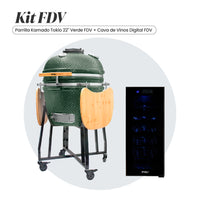 Combo Parrilla Kamado Tokio 22" Verde+ Cava de Vinos 12 Botellas Digital FDV