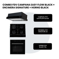 Combo Campana Extraible Easyflow Black 60 + Encimera a Gas 60cm Signature + Horno a Gas 70L Black FDV