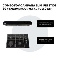 Combo Campana Slim  Prestige 60 + Encimera a Gas Crystal 4G 2.0 FDV