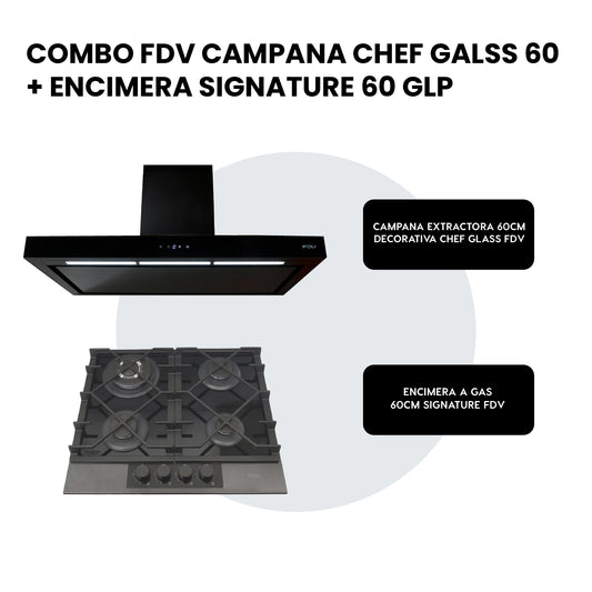 Combo Campana Chef Glass 60 + Encimera a Gas Signature 60 FDV