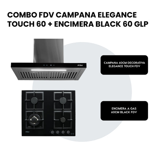Combo Campana Elegance Touch 60 + Encimera a Gas Black 60 FDV