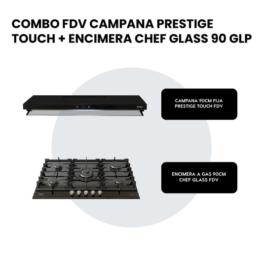 Combo Campana Prestige Touch 90 + Encimera a Gas Chef Glass 90 FDV