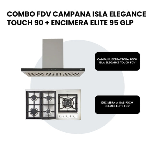 Combo Campana Isla Elegance Touch 90 + Encimera a Gas Elite 90 FDV
