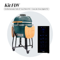 Combo Parrilla Kamado Tokio 22" Azul Petrol + Cava de Vinos 12 Botellas Digital FDV