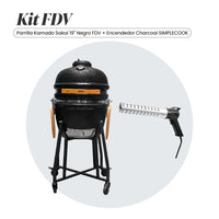 Combo Parrilla Kamado Sakai Negro 19" FDV + Encendedor Eléctrico de Carbon para Parrilla Charcoal SimpleCook