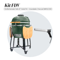 Combo Parrilla Kamado Tokio Verde 22" FDV + Encendedor Eléctrico de Carbon para Parrilla Charcoal SimpleCook