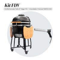 Combo Parrilla Kamado Tokio Negro 22" FDV + Encendedor Eléctrico de Carbon para Parrilla Charcoal SimpleCook