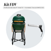 Combo Parrilla Kamado Sakai Verde 19" FDV + Encendedor Eléctrico de Carbon para Parrilla Charcoal SimpleCook