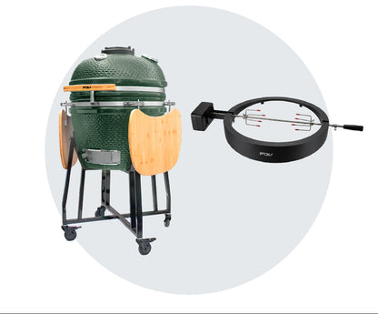 Combo Parrilla Kamado Tokio 22" Verde FDV + Rosticero para Parrilla Kamado 22" Katana FDV