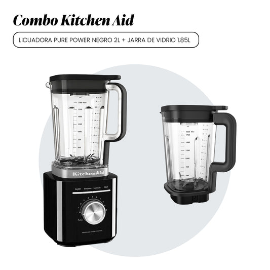 Combo Licuadora 2L 1700W Negro Pure Power + Jarra de Vidrio 1.85L - KSBJA71 KITCHENAID