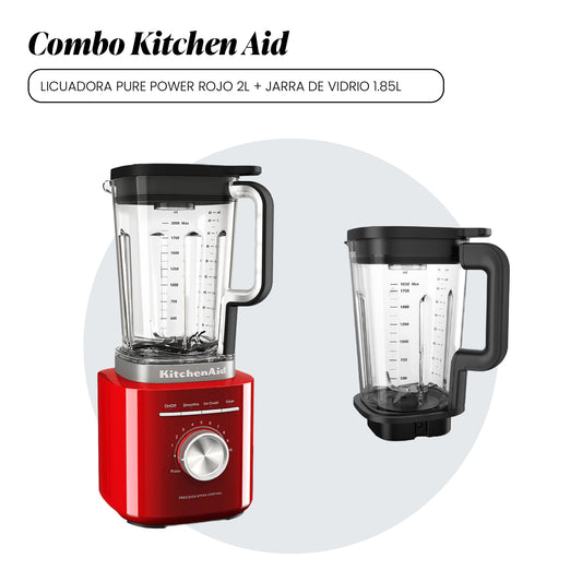 Combo Licuadora 2L 1700W Rojo Pure Power + Jarra de Vidrio 1.85L - KSBJA71 KITCHENAID