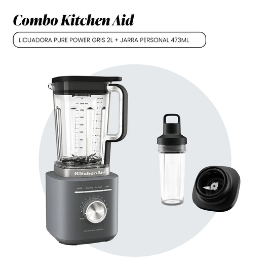 Combo Licuadora 2L 1700W Gris Pure Power  + Jarra Personal 473ML - KSBPJA80 KITCHENAID