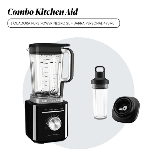Combo Licuadora 2L 1700W Negro Pure Power + Jarra Personal 473ML - KSBPJA80 KITCHENAID