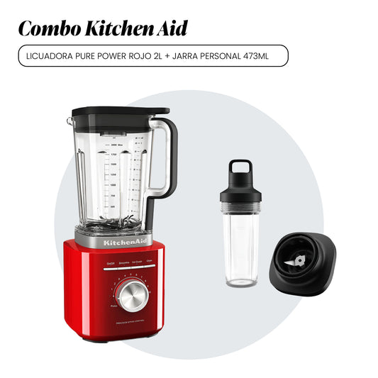 Combo Licuadora 2L 1700W Rojo Pure Power + Jarra Personal 473ML - KSBPJA80 KITCHENAID