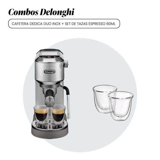 Combo Cafetera Dedica Duo Cold Brew Inox EC890.M + Set de Tazas Espresso 60ML - DLSC310 DELONGHI