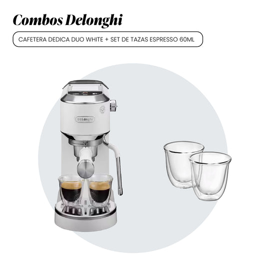 Combo Cafetera Dedica Duo Cold Brew Blanca EC890.WI + Set de Tazas Espresso 60ML - DLSC310 DELONGHI