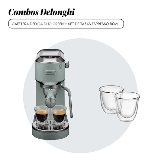 Combo Cafetera Dedica Duo Cold Brew Verde EC890.GR + Set de Tazas Espresso 60ML - DLSC310 DELONGHI
