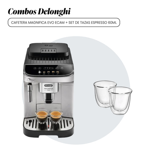 Cafetera Superautomatica Magnifica Evo ECAM290.31.SB + Set de Tazas Espresso 60ML - DLSC310 DELONGHI