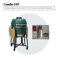 Combo Parrilla Kamado Tokio Verde 22" + Set Estuche Accesorios Parrillero FDV