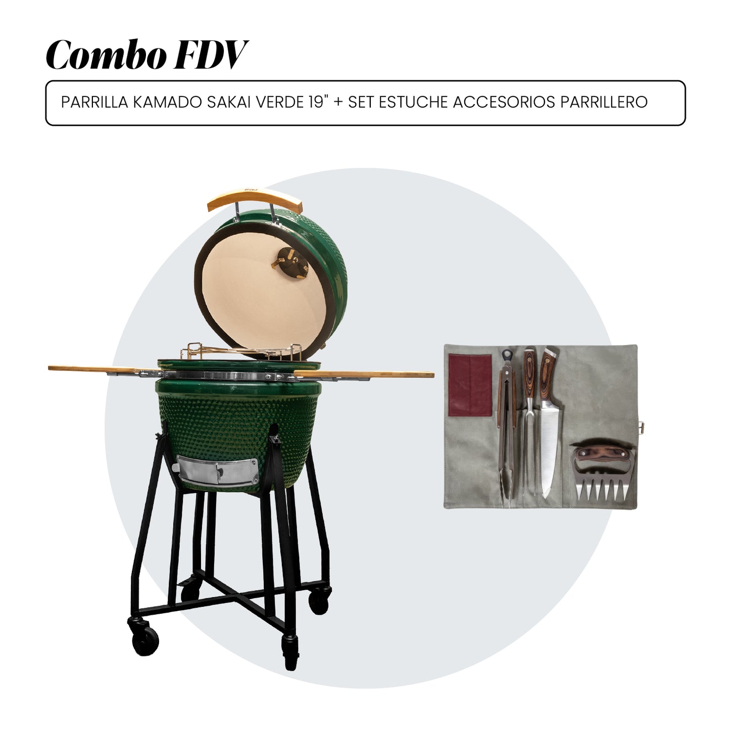 Combo Parrilla Kamado Sakai Verde 19" + Set para Parrilla 4 piezas FDV