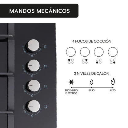 Encimera a Gas 4 Quemadores 60cm Crystal 2.0 FDV