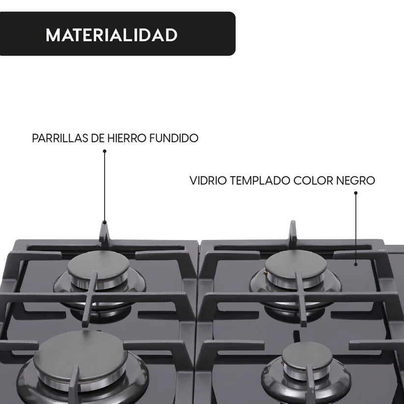 Encimera a Gas 4 Quemadores 60cm Crystal FDV