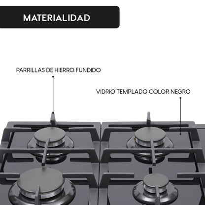 Encimera a Gas 4 Quemadores 60cm Crystal FDV