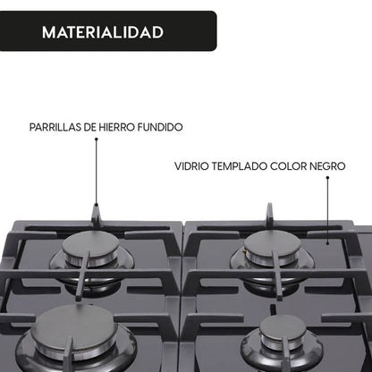 Encimera a Gas 4 Quemadores 60cm Crystal 2.0 FDV