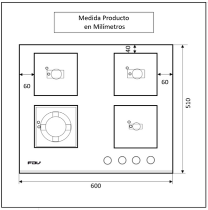 Encimera a Gas 4 Quemadores 60cm Black FDV
