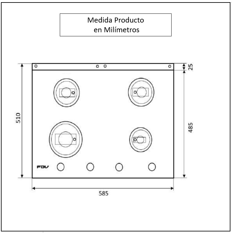 Encimera a Gas 4 Quemadores 60cm Chef Glass FDV