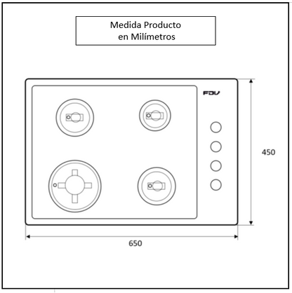 Encimera a Gas 4 Quemadores 65cm Design FDV