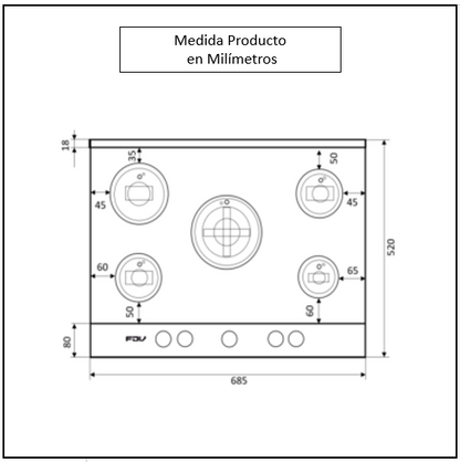 Encimera a Gas 5 Quemadores 70cm Deluxe Chef FDV