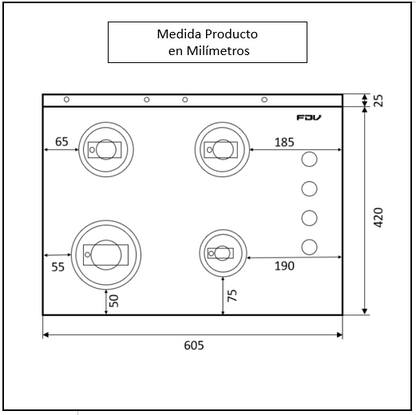 Encimera a Gas 4 Quemadores 60cm Crystal 2.0 FDV