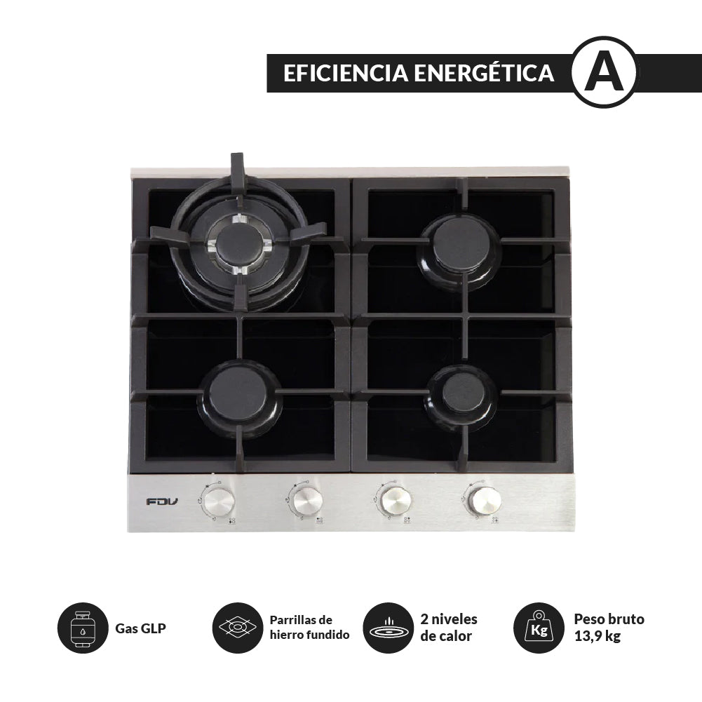 Encimera a Balón de Gas 4 Quemadores 60cm Deluxe Chef FDV