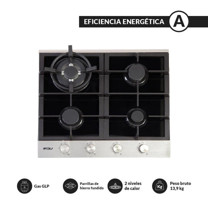 Encimera a Balón de Gas 4 Quemadores 60cm Deluxe Chef FDV
