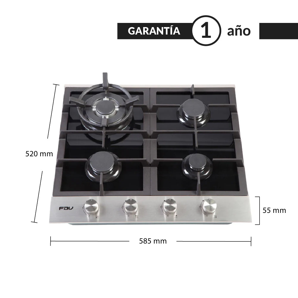Encimera a Balón de Gas 4 Quemadores 60cm Deluxe Chef FDV