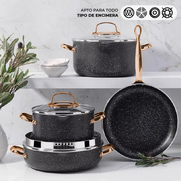 Juego de Ollas 7 Piezas Galaksi Rose Gold A1372 KORKMAZ