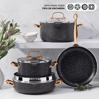 Juego de Ollas 7 Piezas Galaksi Rose Gold A1372 KORKMAZ