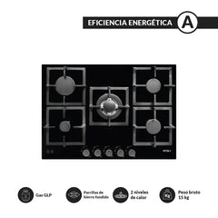 Encimera a Gas Natural 5 Quemadores 70cm Black FDV