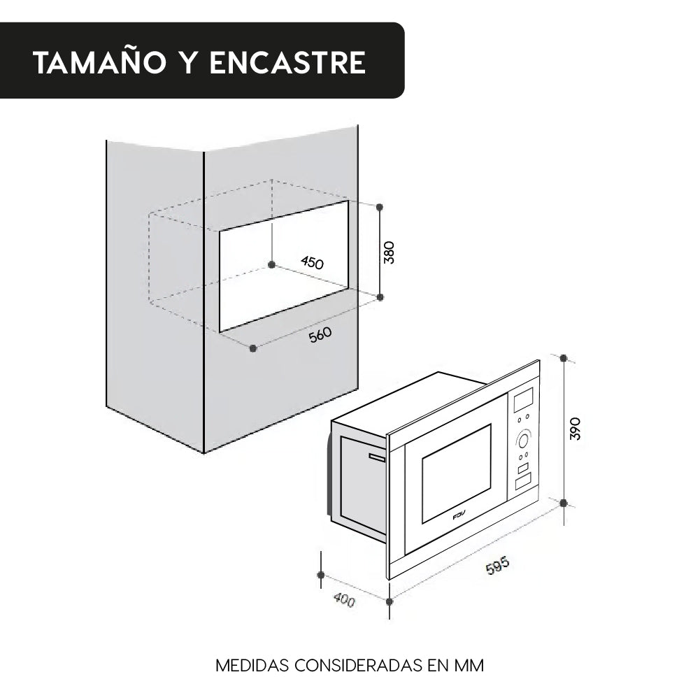 Horno Microondas Empotrable 25L 60cm Design FDV