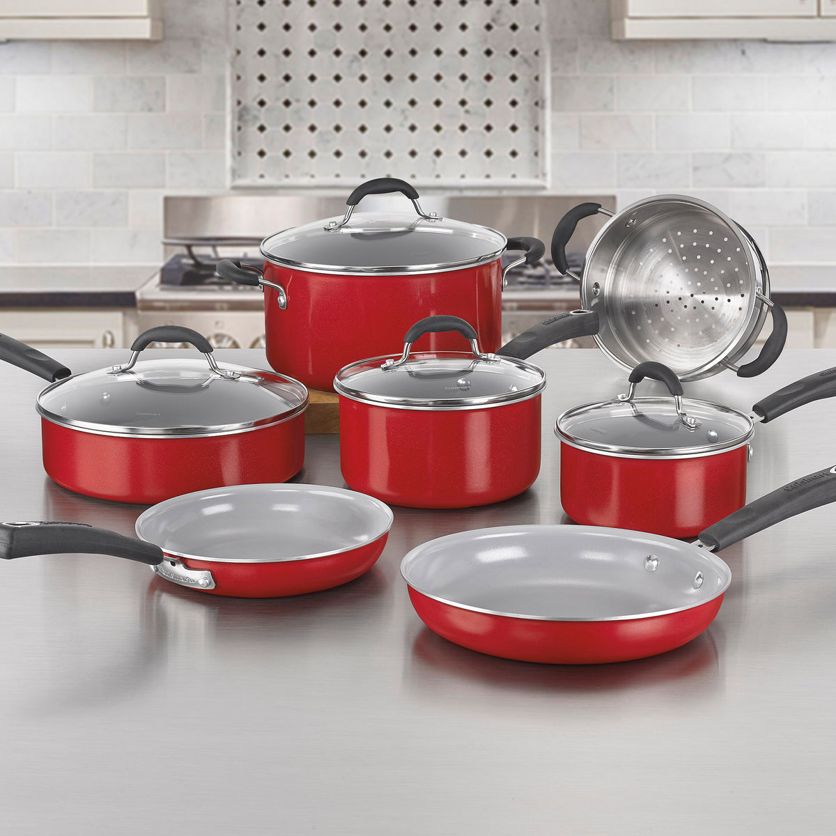 Juego De Ollas 11 Piezas Ceramica Rojo CUISINART