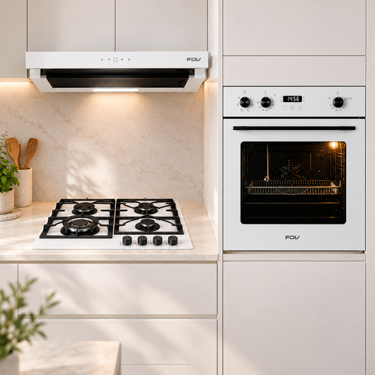 Tricombo Campana EasyFlow Touch White + Encimera Signature 60 White + Horno Híbrido Air Fryer White 80L FDV