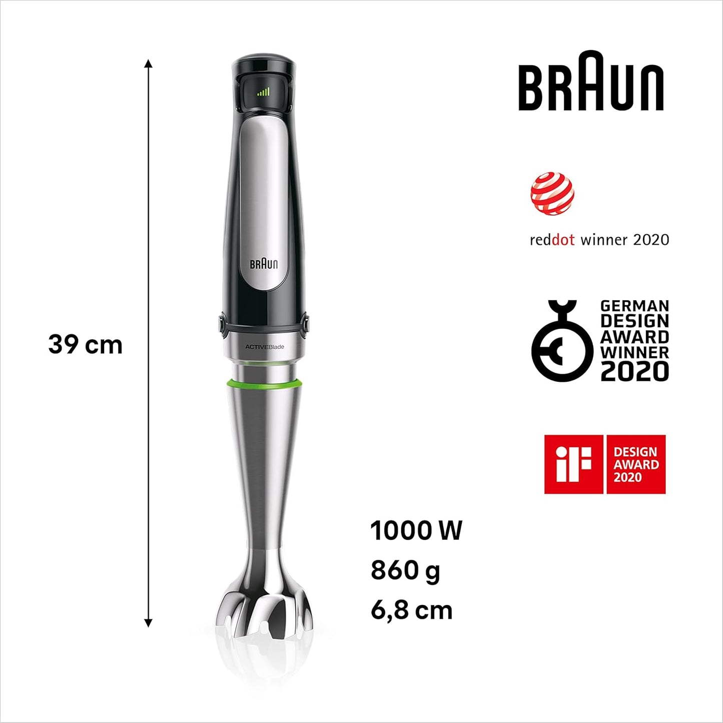 Licuadora de Inmersion Pimer 1000W MultiQuick 7 Active Blade Technology BRAUN