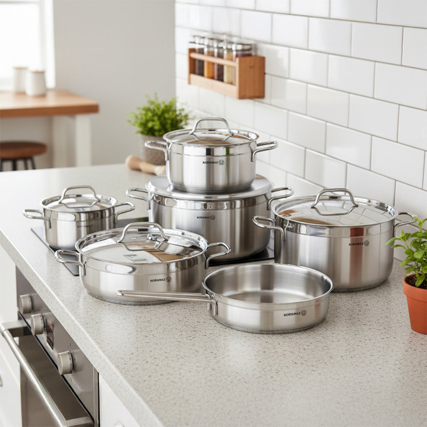 Juego de Ollas 11 Piezas Acero Inox Alfa XL A1641 KORKMAZ