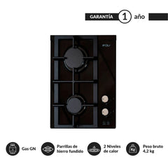 Encimera a Gas Natural 2 Hornillas 35cm Crystal FDV